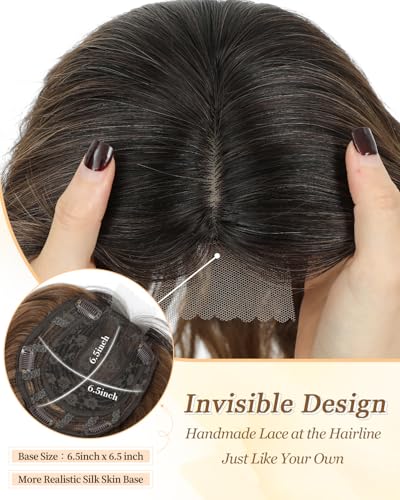 MORICHY 16Inch Hair Topper for Thinning Hair Women Wavy Curly Fringe Clip in Synthetic Wiglet to Add Volume Dark Brown Root to Blonde Ombre with Highlights Hair Toppers for Women - Image 3