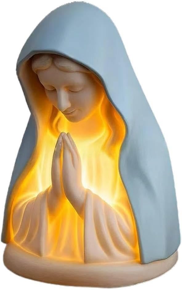 Virgin Mary Prayer Night Light, Resin Religious Figurine with Illumination, Decorative Statue with Rose Detail (Model A)