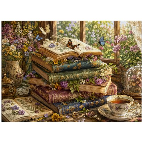 MyPuzzle Vintage Wildflower Book Stack - Rompecabezas Premium de 300 Piezas para Adultos miniatura 1