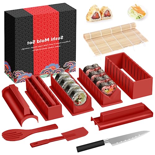 HI NINGER Sushi Making Kit Deluxe Edition Complete Sushi Maker Kit 12PCS Home Sushi Mold Press with Sushi Rice Roll Mold Shapes,Fork, Sushi Knife,Sushi Rolling Mat,Chopsticks HI NINGER Sushi Making Kit Deluxe Edition Complete Sushi Maker Kit 12PCS Home Sushi Mold Press with Sushi Rice Roll Mold Shapes,Fork, Sushi Knife,Sushi Rolling Mat,Chopsticks