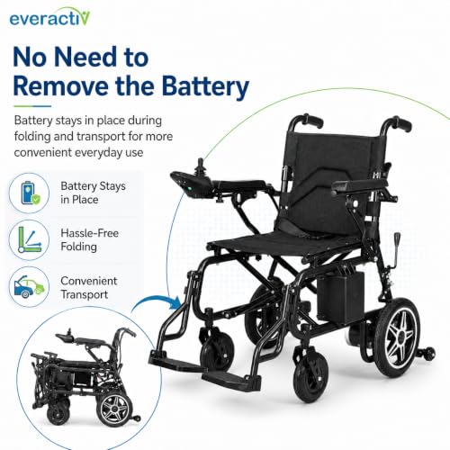 Image of EverActiv EcoMove Plus Electric Wheelchair Automatic for Elderly, Patients & Adults | Foldable Motorized Wheelchair with Lithium-Ion Battery, Easy Joystick Control, Rear Alloy Wheels | No Battery Removal Needed for Folding