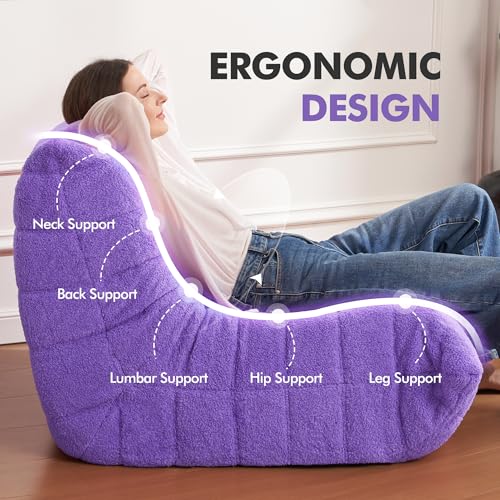 Image of Bean Bag Chair Big Sofa Beanbag Chair for Adults Fireside Chair Bean Bag Lounger with Memory Foam Filled for Home,Apartment or Gaming Venue(Purple Teddy)