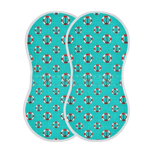 Muslin Baby Burp Cloths, Anchors Life Rings Cotton Soft Burp Cloths for Newborns​​, Extra Absorbent Burp Cloths 2-Pack​​, 22 x 11 Inch