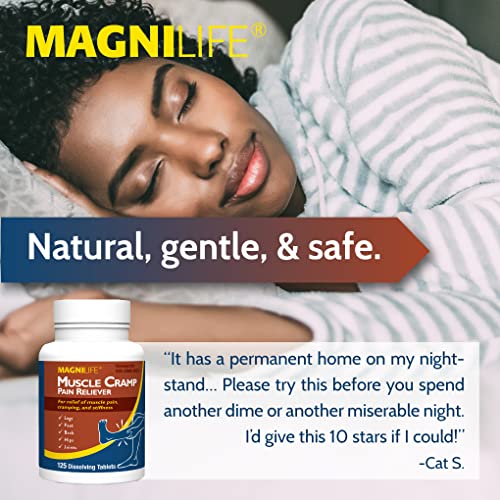 Image of MagniLife Muscle Cramp Pain Relief Quick-Dissolve Tablets, 125 Count, Quinine-Free Homeopathic Medicine for Leg, Foot, Hip, Joint & Back Pain Relief, Helps Ease Muscle Ache, Cramping & Stiffness