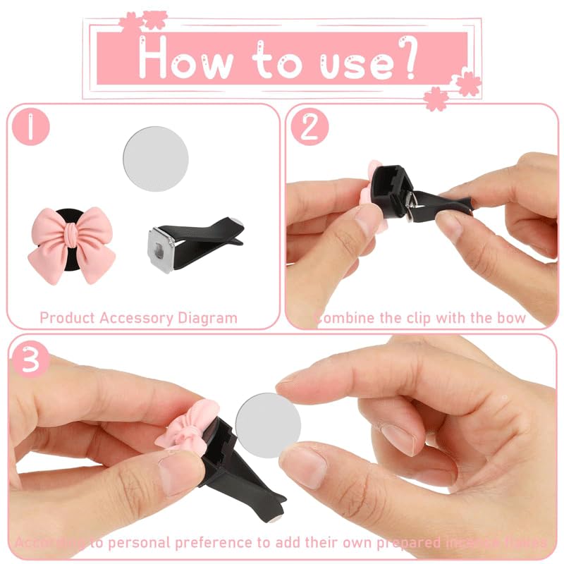 Image of 8 PCS Pink Bow Car Air Freshener Coquette Cute Girly Car Decor Accessories Interior Aesthetic Decorations Stuff for Women Girl
