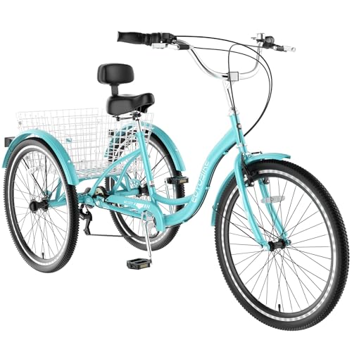 Image of Adult Tricycle, 7 Speed Adult Trike, 20 /24 /26 inch 3 Wheel Bike with Basket | Low Step-Through Frame, Wide Seat with Backrest, 350 lbs Capacity, Tricycle for Adults, Seniors, Women and Men