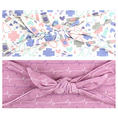 Maven Thread Women’s 4-Inch No-Slip, Sweat-Wicking Bow Headband for Exercise and Yoga, 2-Pack for Nurses (Nightingale)