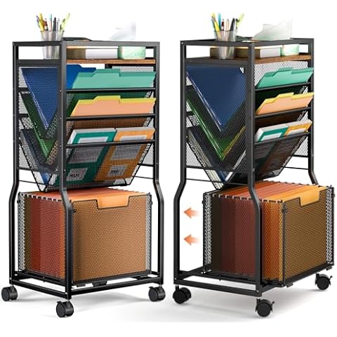 8 Tier Rolling File Cart with Hanging File Folder Organizer, Mobile File Organizer with 2 Sides Access Bookcase, Beside/Under Desk File Organizer Cart with Wheels for Office Home School Organization Cover