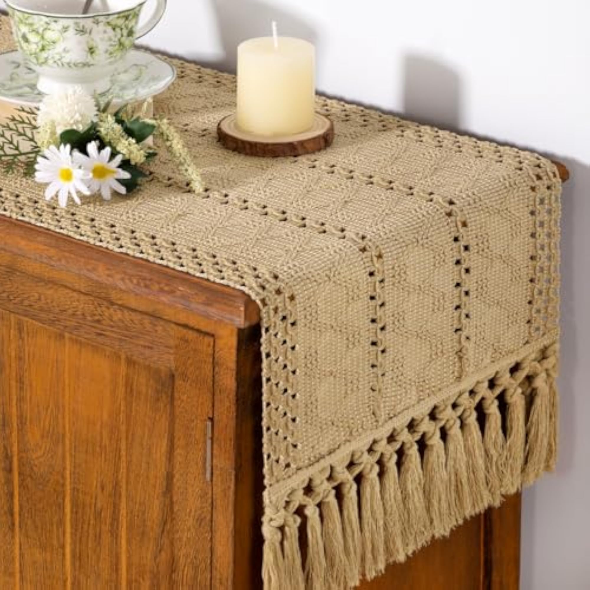 Boho Table Runner Fall Farmhouse Rustic Dresser Scarf