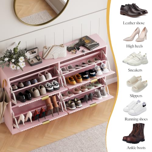 Image of HUANLEGO Shoe Cabinet Storage for Entryway with 4 Flip Drawer, Pink