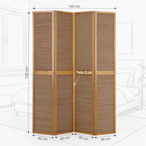 Homestyle4u Paravent Raumteiler in XL Größe, Bambus 4-teilig, Faltbar, 2m Höhe, Holz Braun, Sichtschutz Trennwand für Wohnzimmer