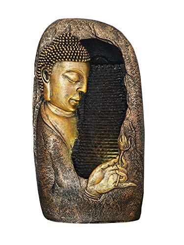 CHRONIKLE Polyresin Golden Brown Table Top & Hanging Side Face Buddha Design Home Decor Indoor Water Fountain with Yellow LED Light & Speed Controller Pump (Size: 43 x 24 x 12 CM |Weight: 2230 grm)