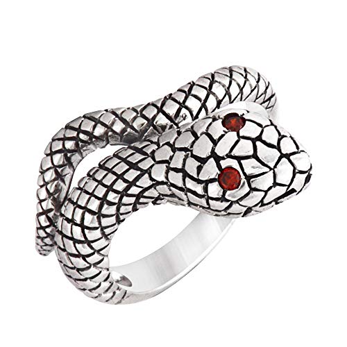 Silverly Anillo Hombres Mujeres en Plata de Ley 925 Oxidada Serpiente Torcida Ojos Rojos Silverly Anillo Hombres Mujeres en Plata de Ley 925 Oxidada Serpiente Torcida Ojos Rojos