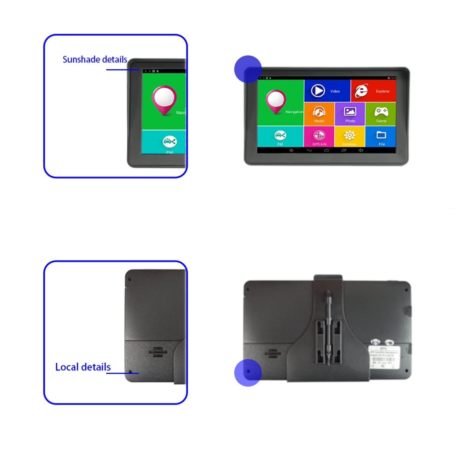 GPS pour Voiture, 7 Pouces 8g / 16g Auto GPS Joueur multimédia Radio Sat NA Avisé Bluetooth WiFi FM Transmetteur Dernières Cartes gratuites(Android8G BT)