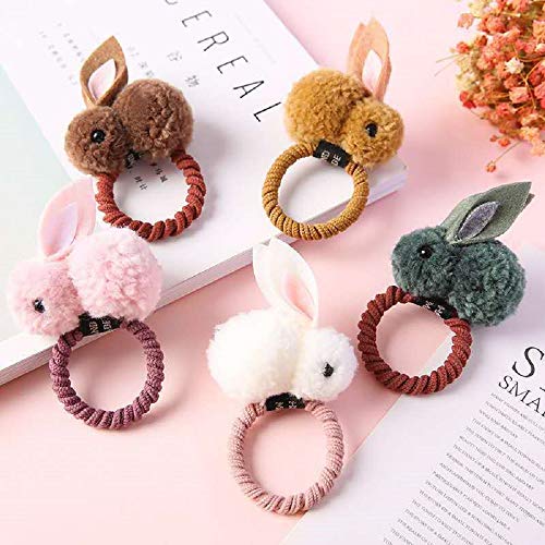 Acfun YH239*1$AMZ 5Pcs Cute Hair Scrunchies Hair Ball Rabbit Bunny Hair Ring Scrunchie Bobbles Elastic Hair Ties Rubber Band Rope Ponytail Holder Hair Accessories Ornaments cover
