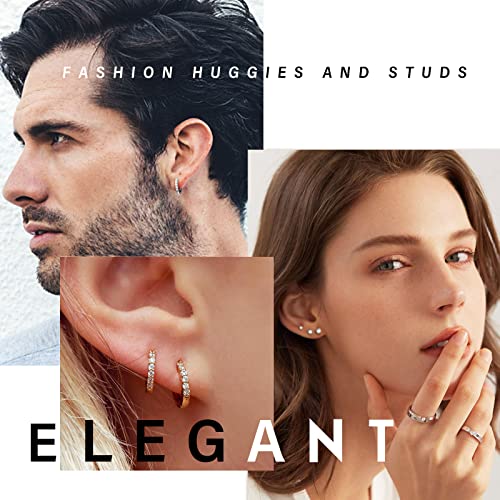 KesaPlan Huggie Hoop and Stud Earrings Set 14K Gold Plated 925 Sterling Silver Post Cartilage Piercing Earrings Gold Stud Earrings Set Women/Men4