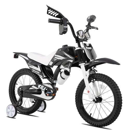 KEANO Motocross Style Kids Bike for Boys Girls Ages 4-7 Years, 16 Inch Bikes with Training Wheels and Number Plate, Toddler Bike Children Bicycles Black