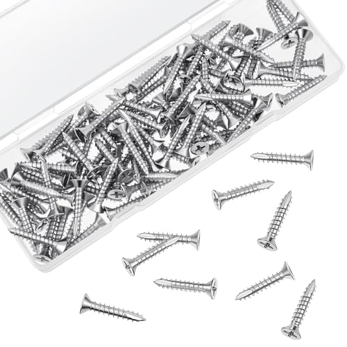 Image of 100 Pack Satin Nickel Wood Screws #9 x 1 Inch Silver Extra Long Heavy-Duty Hinge Screws for Doors, Cabinets, Furniture & DIY Projects