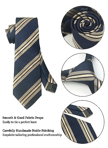 Image of Striped Plaid Polka Dot Mens Tie Formal Necktie Pocket Squares Ties Clips Cufflinks Classic for Men Set