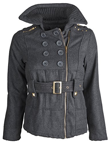 Shampoo Little Girls Military Wool Dressy Trench Pea Coat with Knitted Collar - Charcoal Heather (Size 5/6)3