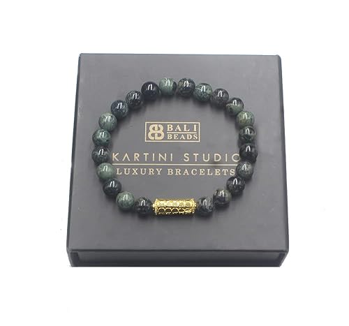 Miniatura 6 de Dark Green Jade and Gold Bracelet, Nephrite Jade and 22 Karat Gold Plated Sterling Silver Beads Bracelet