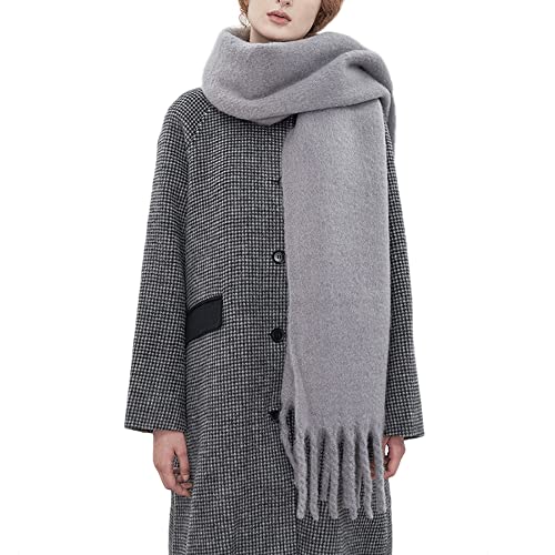 OUNIYA Großer, klobiger Schal, übergroße flauschige Schals, Decke, große Wolle, dick, Winter, warm, GRAU, Large