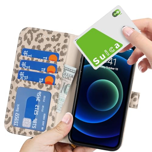 Image of for iPhone 13 Mini Case Wallet with Card Holder,for iPhone 13 Mini Wallet Case for Women Men,PU Leather Shockproof Magnetic Buckle Stand Flip Phone Case-Beige Leopard