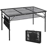 REDCAMP 48x24 Long Folding Grill Table for Outside, Lightweight Portable Double Layer Metal Aluminum Outdoor Grill Table with Adjustable Height Legs, Great for Camping Picnic Cooking BBQ, Black 4ft