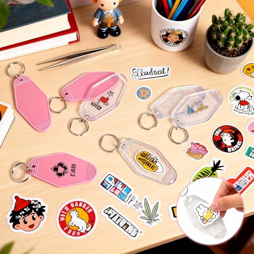 Image of LOTMER 20 /30 /40 /80 PCS Hotel Keychain Blank with Key Rings, 60 Colors Motel Key Chains for DIY Keychains