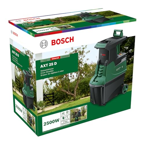 Foto von Bosch Leisehäcksler AXT 25 D (2.500 W; geeignet für Hartholz und Dornensträucher; integrierte Fangbox 53 l; in Karton)