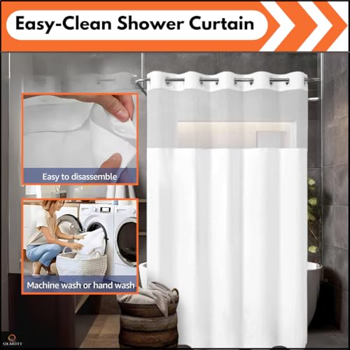 Image of Qlarity Covers Hookless Bathroom Shower Curtain with Waffle Fabric Snap-in Liner | Water Repellent & Machine Washable Magnetic Lock Curtain | (Whit, 6.1 x 5.9ft)