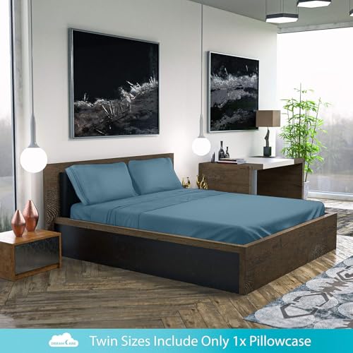 Image of DREAMCARE Full Size Sheets - 6 pcs Breathable Cooling Sheets Full Size Bed | up to 15 inch Deep Pocket Full Sheet Set with Side Pockets - Extra Soft Full Size Bed Sheets - Hotel Luxury Bed Sheets - MnrlBlue
