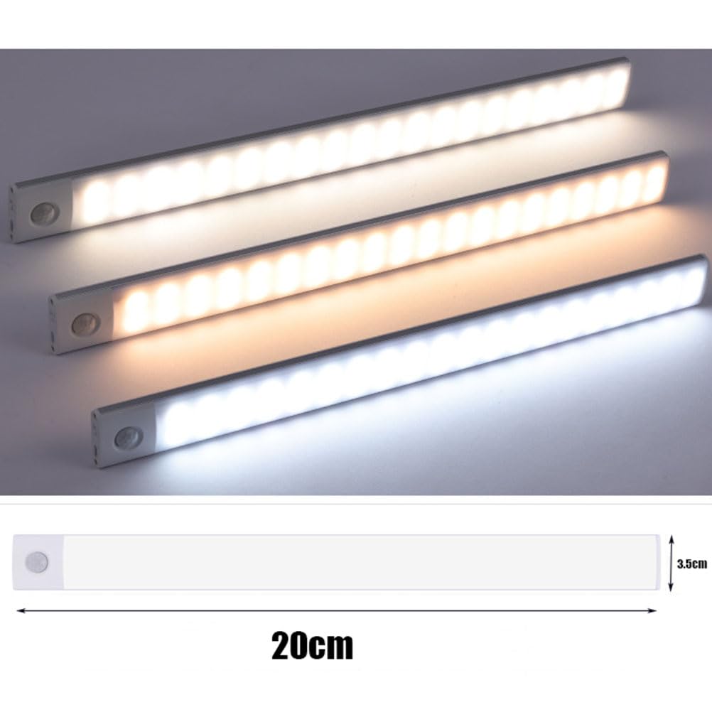 Led Schrankbeleuchtung Lampe mit Bewegungsmelder und Dämmerungssensor Wandlampe Akku Dimmbar Lange Wandleuchte USB Aufladung 60CM 1000mAh Schranklicht Magnetische Unterbauleuchte