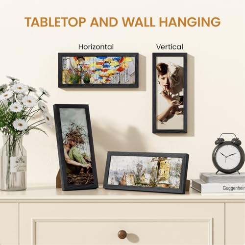 Image of 4x11 Picture Frame,Solid Oak Wood 4 inchx11 inch Photo Frame, Black Color Tempered Real Glass 4 by 11 Wooden Frames with No Mat,11x4 Picture Frames for Wall or Tabletop Display
