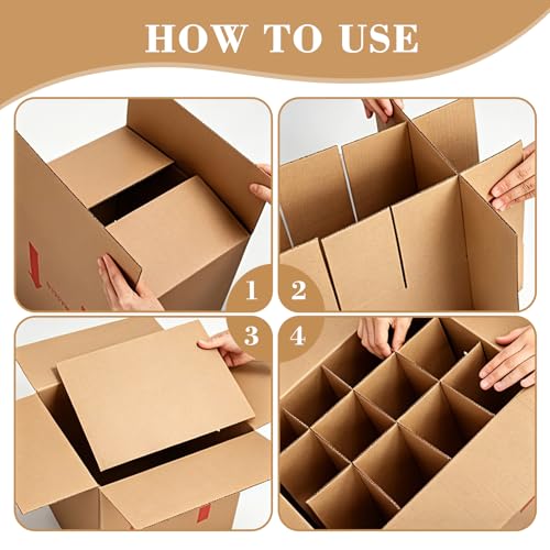 Image of 10 Pack 14 inch x 12 inch x 13 inch Wine Bottle Moving Boxes with Dividers Handles, Corrugated 12 Bottle Storage Carrier for Glassware, Bottles, Dishes Moving