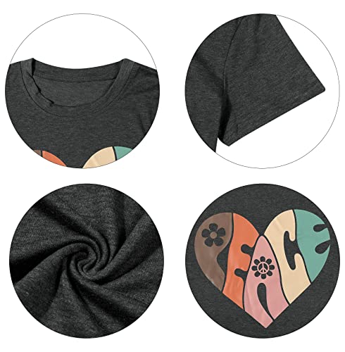 Peace Love Shirts Women Hippie Inspirational Tshirt Vintage Graphic Short Sleeve Tee Tops Grey #TOP3