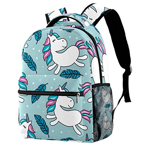 Sac à dos de voyage licorne bleu avec porte-bouteille pour enfants