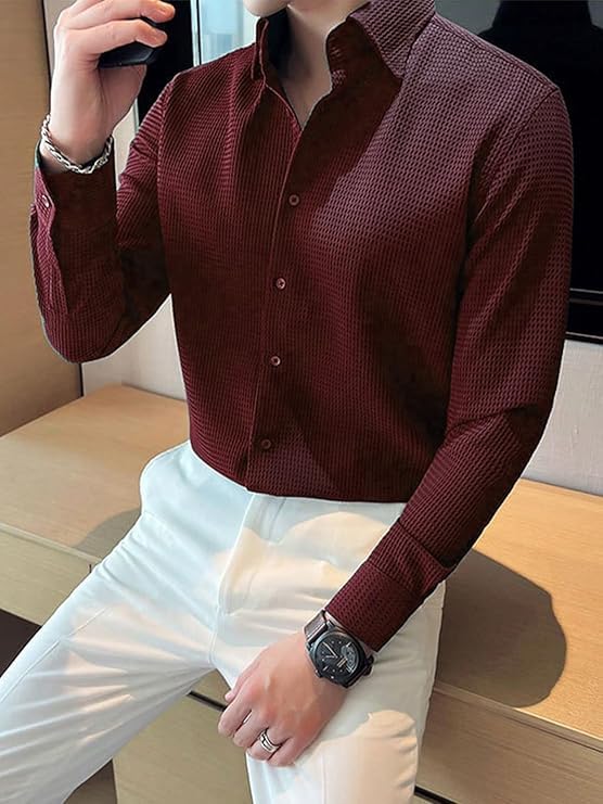 Image of GRECIILOOKS Men's Shirt | Formal Button Down - Slim Fit Office Shirt's for Men | Premiuim Textured Long Sleeve Cotton Blend | Business & Meeting Ready