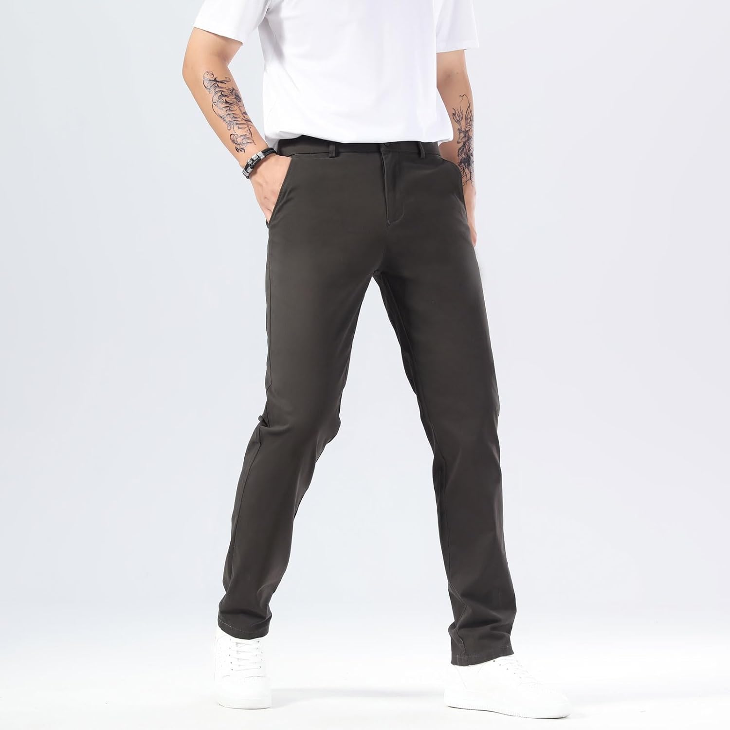 Plaid&Plain Men’s Slim Fit Khaki Pants Men’s Tapered Chino Pants - Image 9