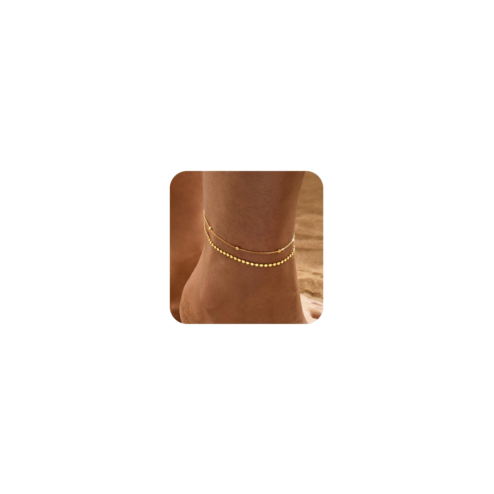 Striviio Gold Ankle Bracelets for Women, 14K Waterproof Gold Plated Anklets Set, Layered Gold Ankle Bracelets for Women Jewelry Gift