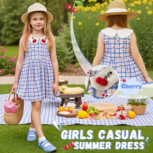 Little Bitty Girls Cotton Dress Summer Peter Pan Collar Sleeveless Casual Vintage Fit Flare Skater Party Sundress 2-8 Years3