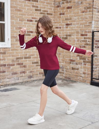 Image of Arshiner Girls Shirts Cotton Casual Basic Long Sleeve Crewneck Color Block Tunic Tee Tops Blouse