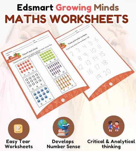 Image of Edsmart Nursery Pre-KG Worksheets Combo Pack, Literacy & Phonics, Numeracy, EVS, Age 5+ Years, CBSE Curriculum, 120 Pages
