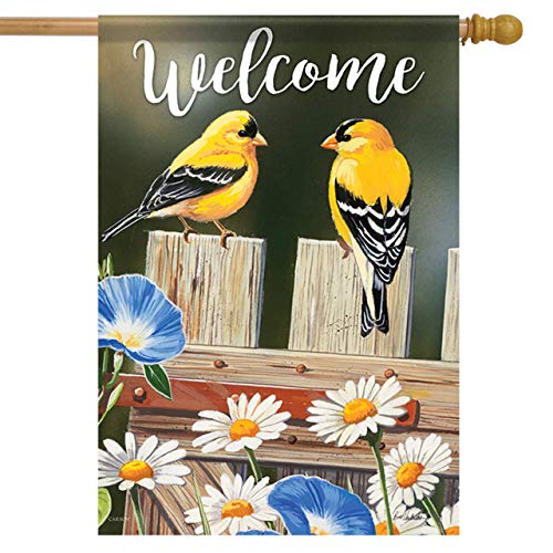Bluebell Goldfinches House Flag - 28" x 40" - Flag Trends - 2 Sided Message