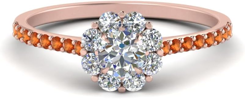 Choose Your Gemstone Flower Halo Diamond CZ Ring Rose Gold Plated Round Shape Halo Engagement Rings Affordable for Your Girlfriend, Wife, Partner Wedding US Size 4 to 12