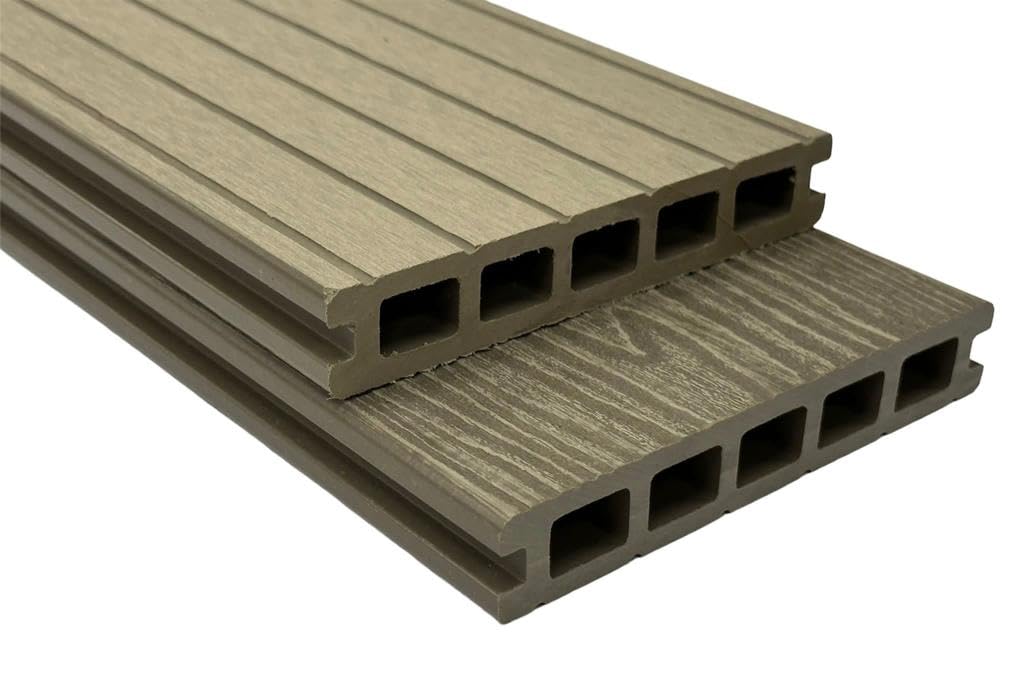 Tuda Grass Direct | 4.8m Composite Decking Boards WPC – Deep Embossed Woodgrain Effect | 8 Colours | Fixings & L-Shaped Edging Trims Included| (8 sqm | 11 Boards, Oak)