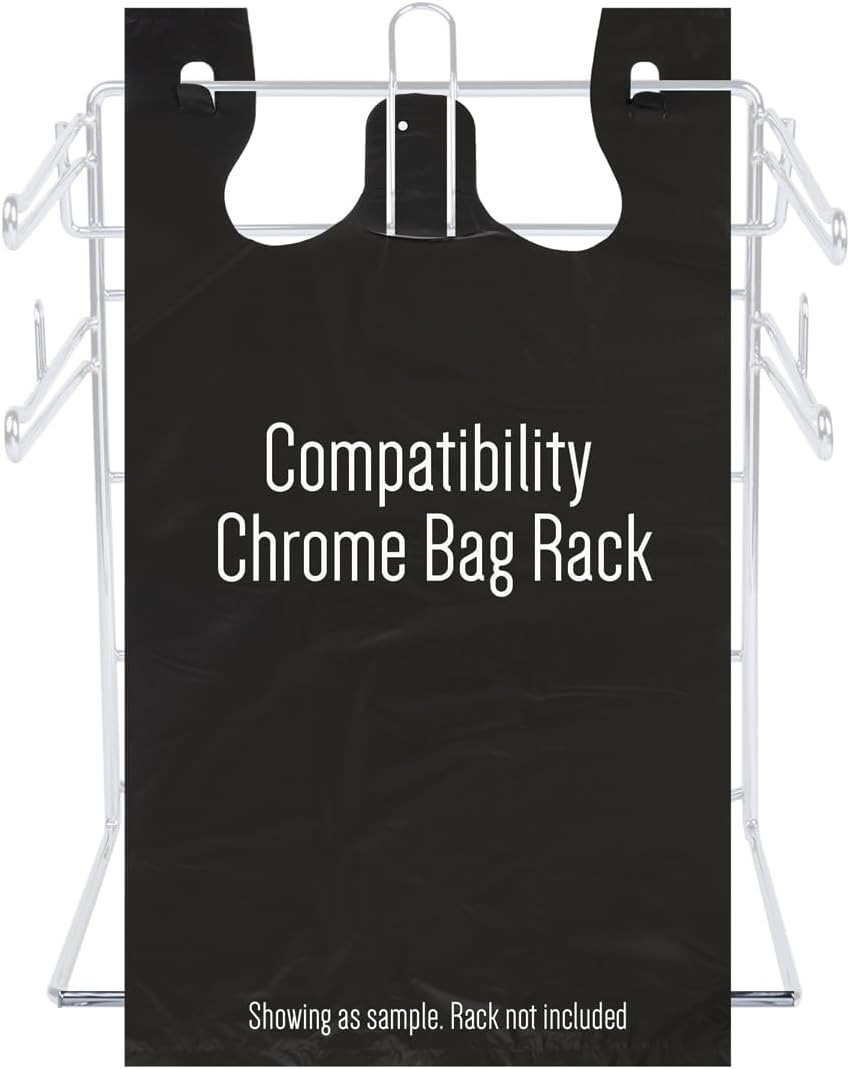 Large Plain Black (400 CT) Embossed T-Shirt Bags, 12" X 7" X 22", 17 MIC, Black Bags with Handled, Bulk, Grocery, Retail, Heavy Duty, Made in Korea - Image 3