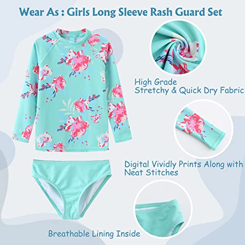 Image of Girls 3 Piece Swimsuits Set Long Sleeve Rash Guard Tankini Bathing Suits for Girls Beach Swimwear Set 3-16 Years
