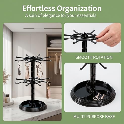 Rotating Earring Necklace & Keychain Display Stand,2 Tier Jewelry Organizer | 2-Layer.Durable Plastic Base Ensures Stability. Ideal For Home Dresser Countertop Or Boutique Retail Store Use - image 3