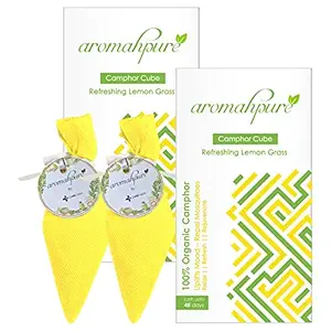 Aromahpure Camphor Cube | Pack of 2| Refreshing Lemongrass| 45 Days Last Long| 100% Pure & Organic Camphor Cube for Car, Room, Bathroom & Air Freshener